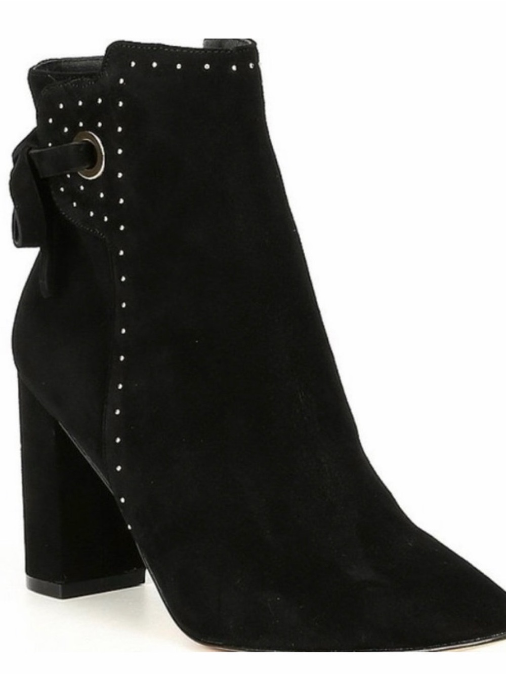 Chelsea & Violet Miley Black Suede LeatherStud Detail Block Heel Ankle Bootie